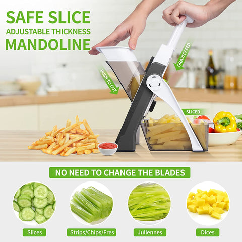 Vegetable Chopper, Safe Slicer With Adjustable Thickness